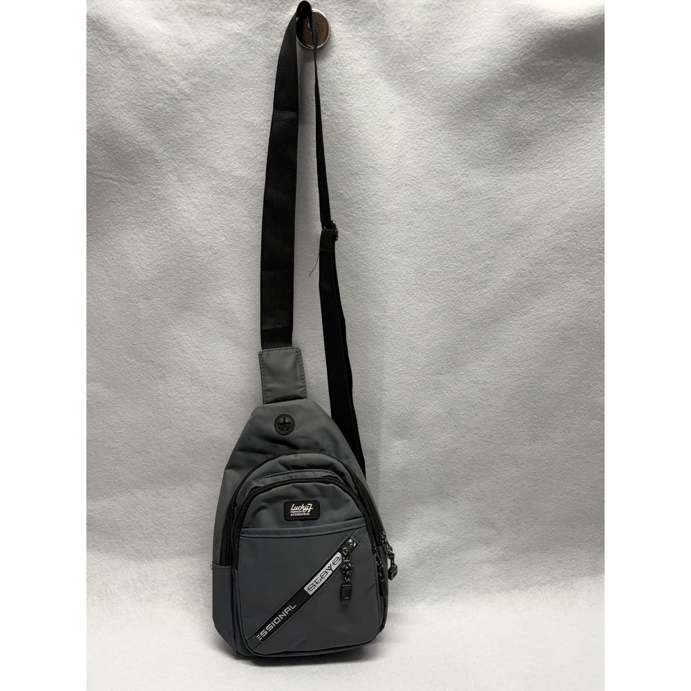 Lucky 7 USA Sling Bag Charcoal Grey Crossbody Tech Multi-Pocket Travel Chest Bag